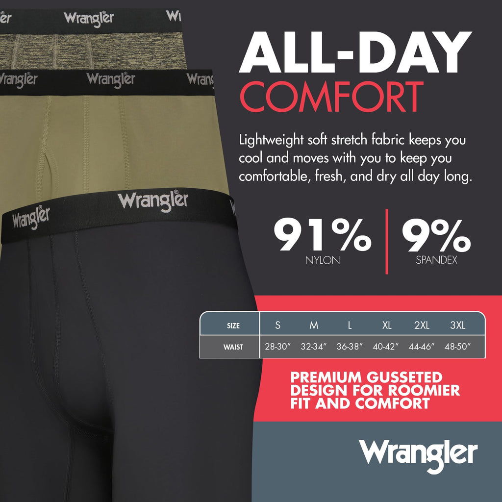 Wrangler Mens Cooling Boxer Briefs, 6    Inseam, Moisture-Wicking, Stretch Fabric, Pack of 6, Quick Dry
