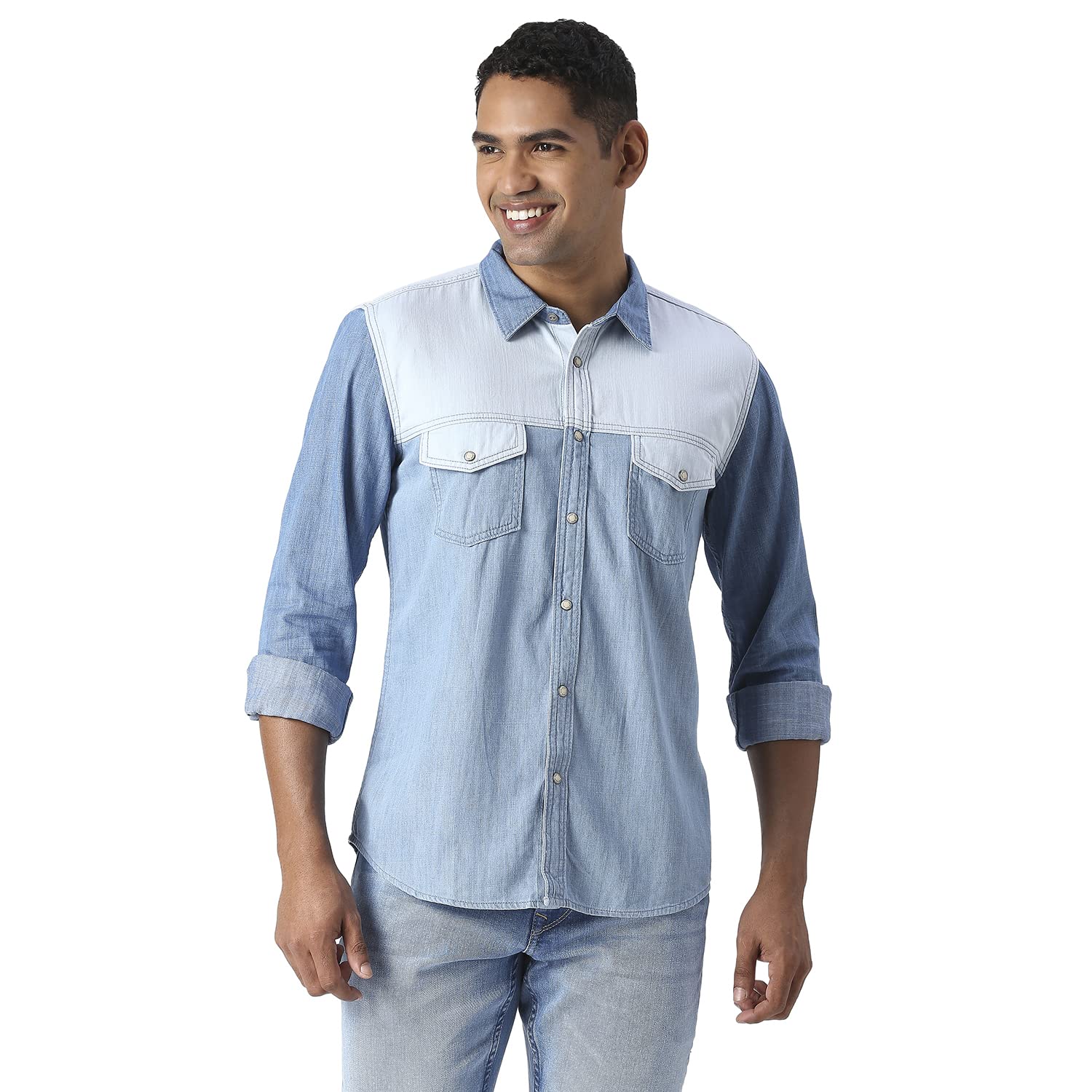 Pepe Jeans MenS Solid Regular Fit Shirt (Pm308046G22000Xl_Mid Wash