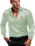 Indoprimo MenS Satin Stylish Club Wear Tiger Diamond Print Shirt Full Sleeve Pista