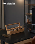SONGMICS Watch Box, 6-Slot Watch Case, Solid Wood Watch Box Organizer with Glass Lid, Rustic Walnut UJOW006K01