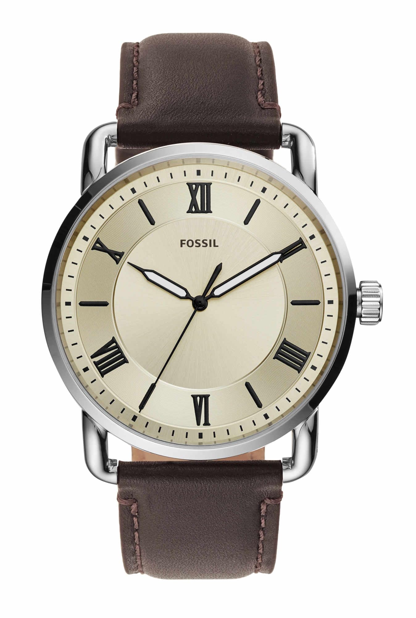 Fossil Men's Copeland Quartz Stainless Steel and Leather Three-Hand Watch, Color: Silver, Brown (Model: FS5663)