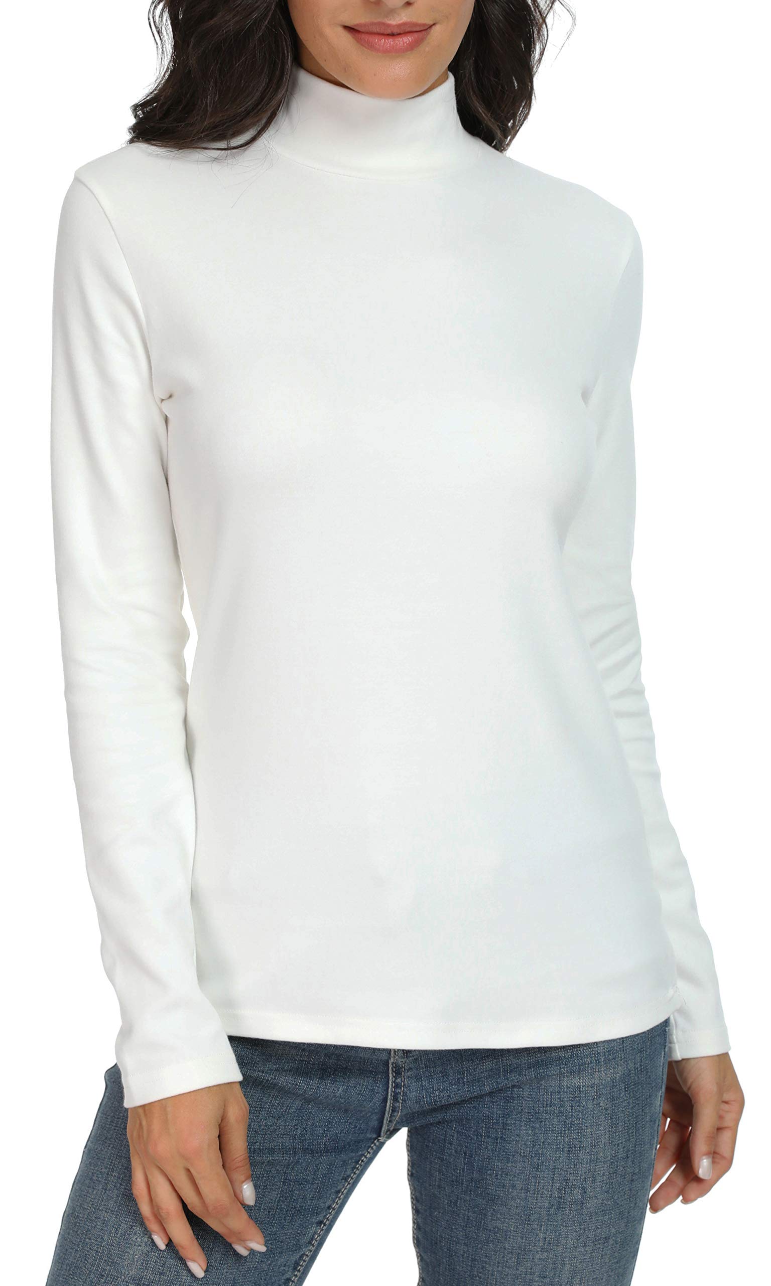 Udobana Women 's Mock Turtleneck Cotton Basic Thermal Tops White Small