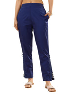 Libas Womens Self Design Cotton Trousers For Women Blue