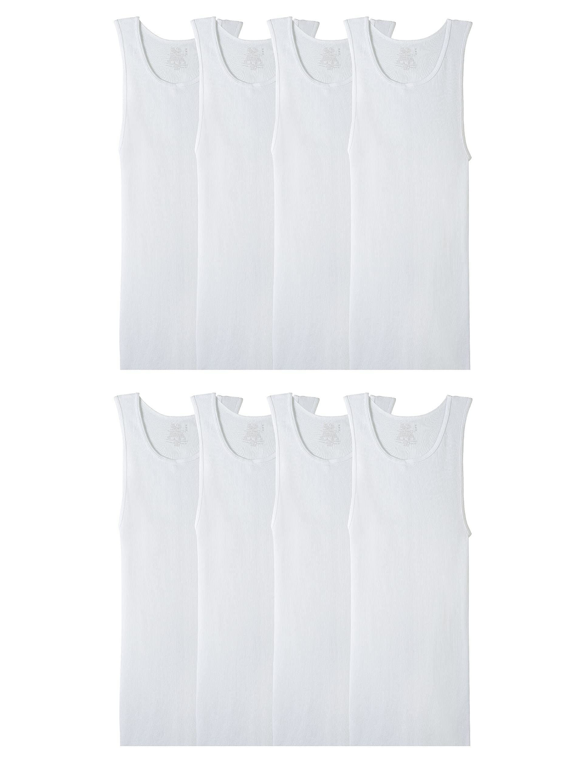 Fruit of the Loom Men's Sleeveless Tank A-Shirt, Tag Free & Moisture Wicking, Ribbed Stretch Fabric, 8 Pack-White, Small