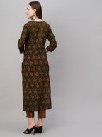 ANNI DESIGNER Womens Cotton Blend Printed Straight Kurta with Pant (Tapa Green_L_Green_Large)