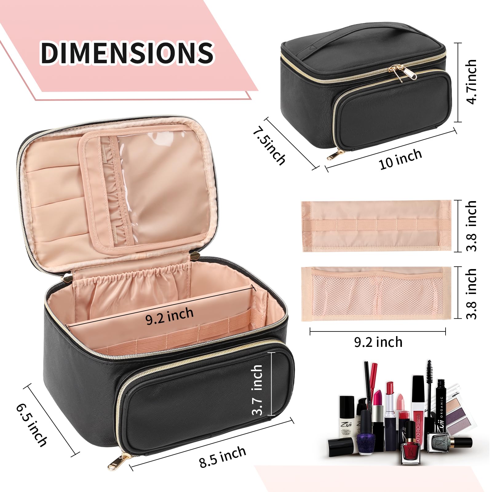 OCHEAL Makeup Bag, Multifunctional Make Up Bags with Zipper Pouch Large Compact Makeup Bag Organizer for Women Girls Cosmetics T