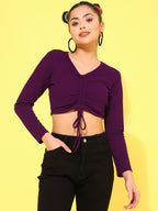 OOMPH! V Neck Crop Tops for Women, Maroon - mt501