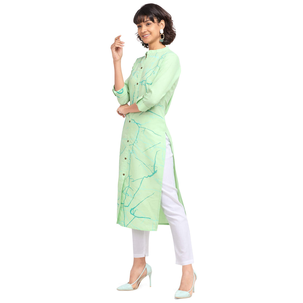 Nainvish Women'S Cotton Blend Straight Printed Kurti With Pant (Sd098-Xl_Green)