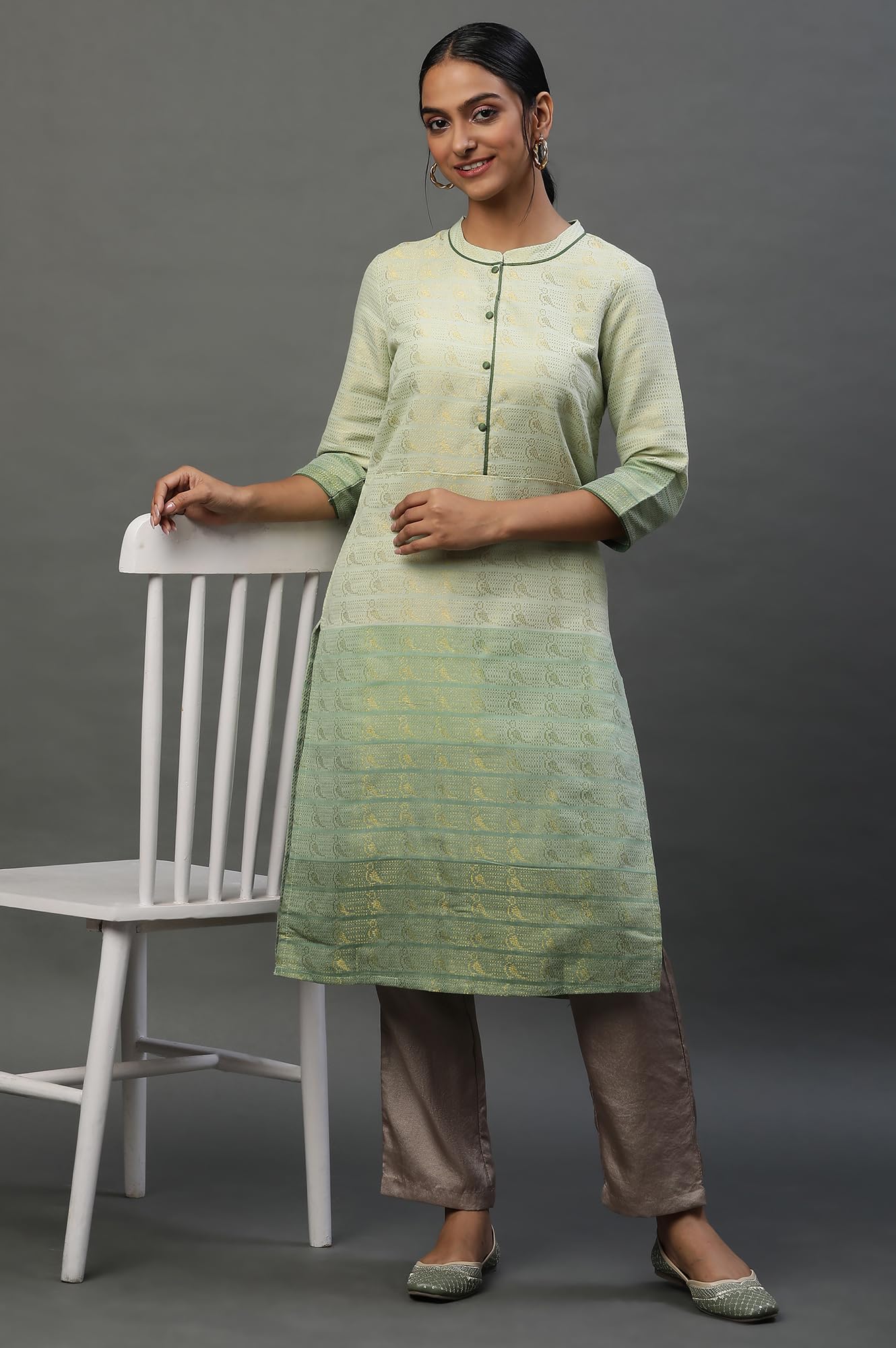 Aurelia WomenS Cotton Blend Regular Kurta (23Fea12668_Green
