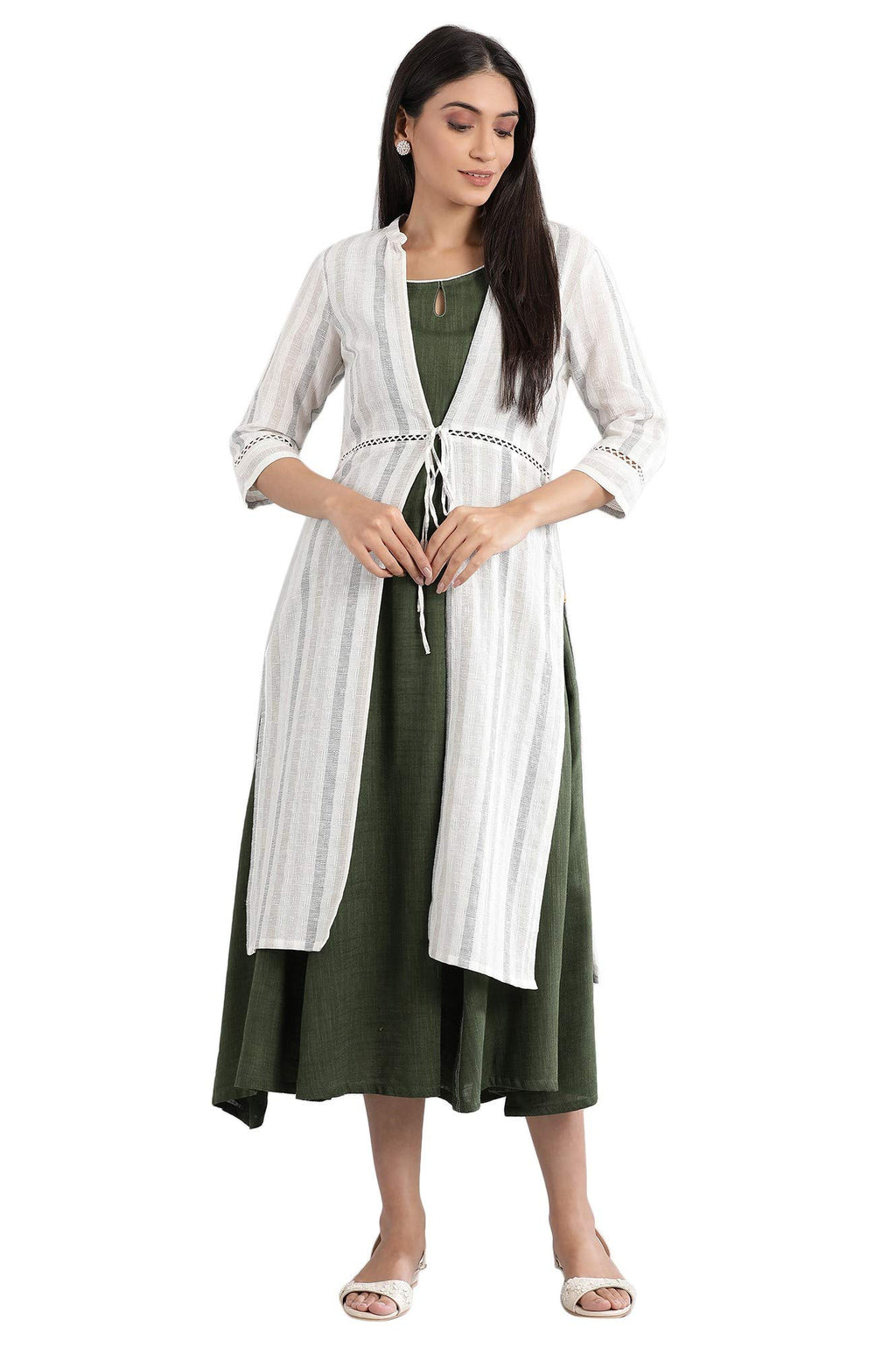 Aurelia Women'S Cotton Blend Regular Kurta & Gillet (21Feas11903-601854_Olive_S)