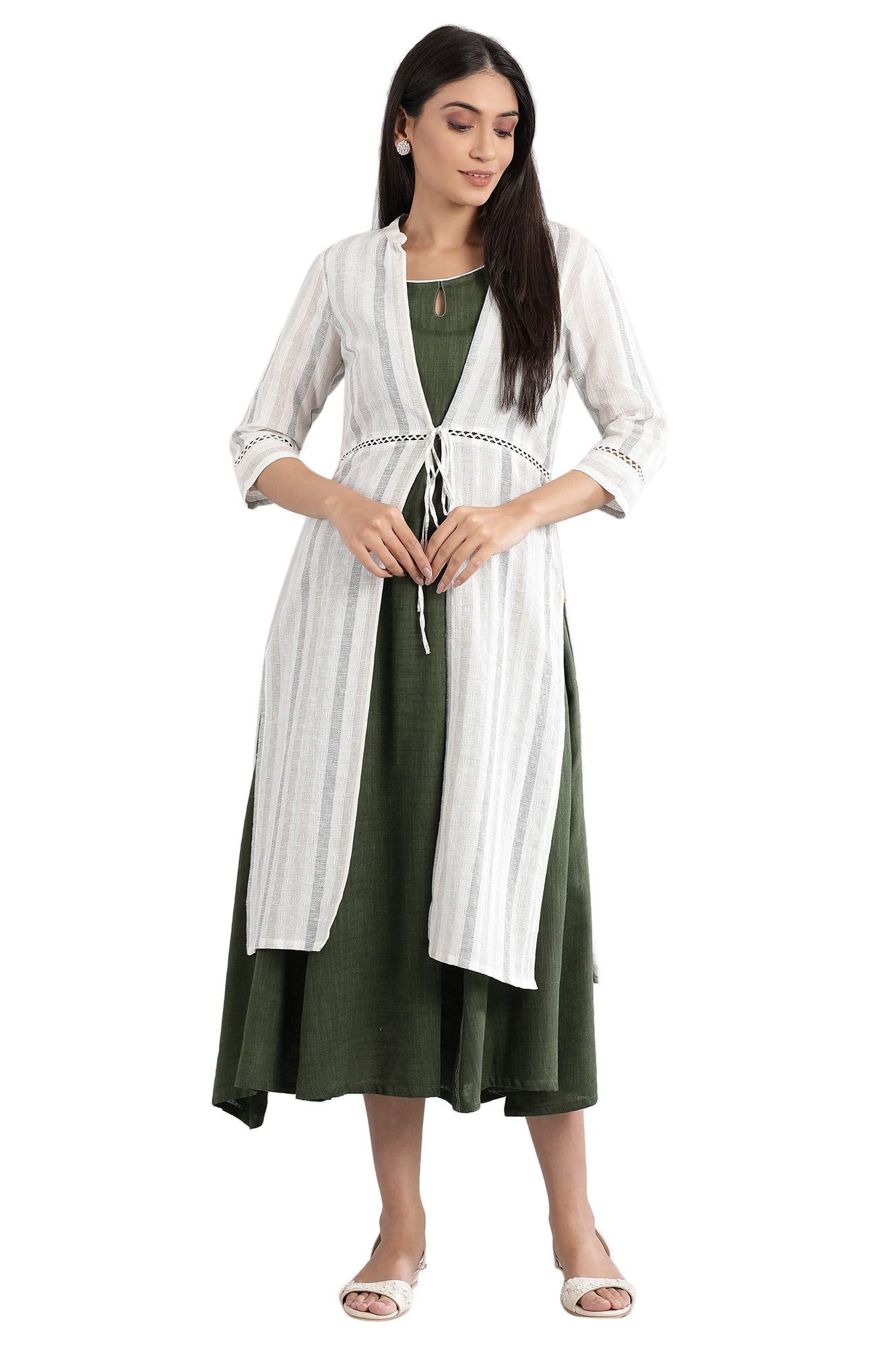 Aurelia Women'S Cotton Blend Regular Kurta & Gillet (21Feas11903-601854_Olive_S)