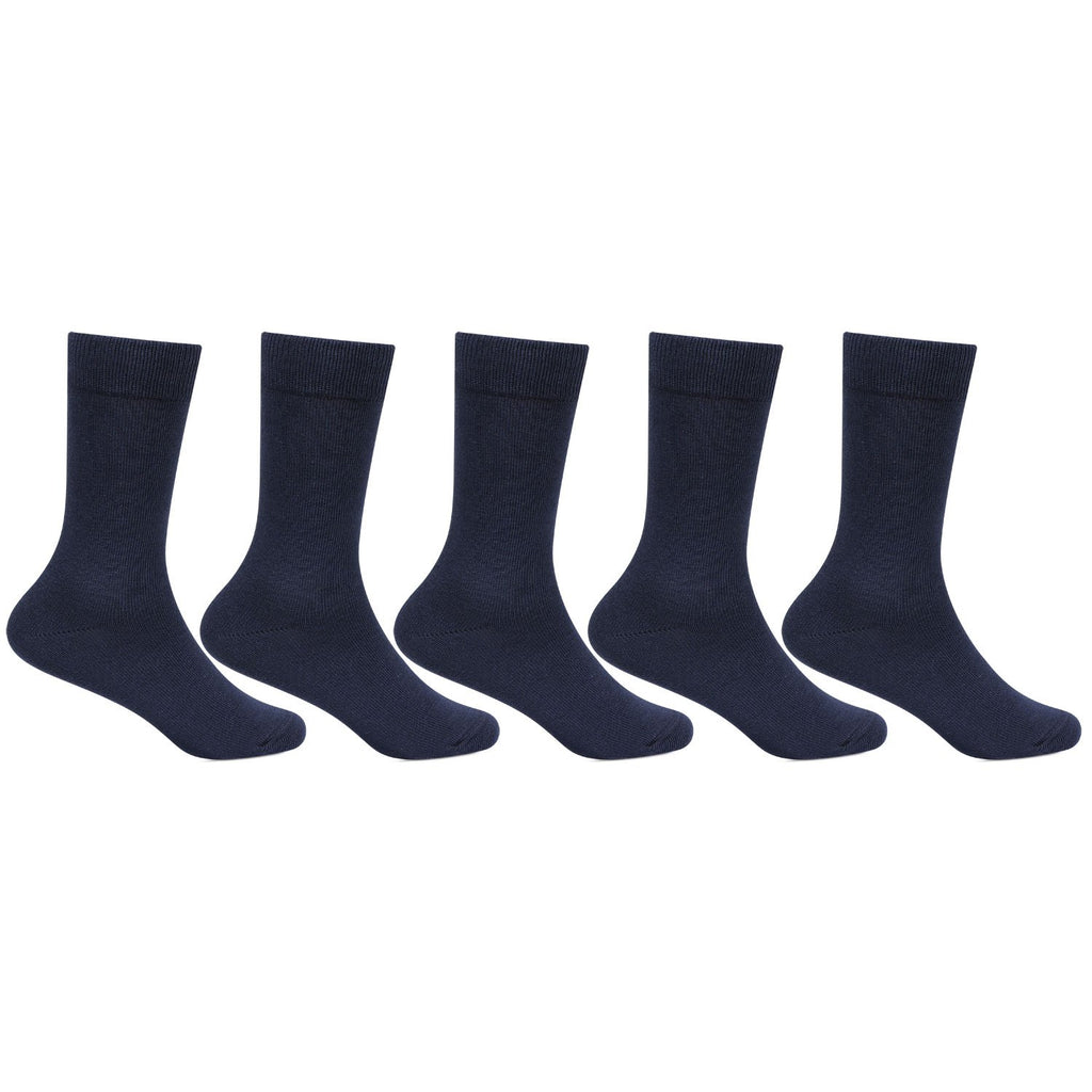 Kids Cotton Full length Plain Navy Color School Socks For Boys & Girls - Pack Of 5