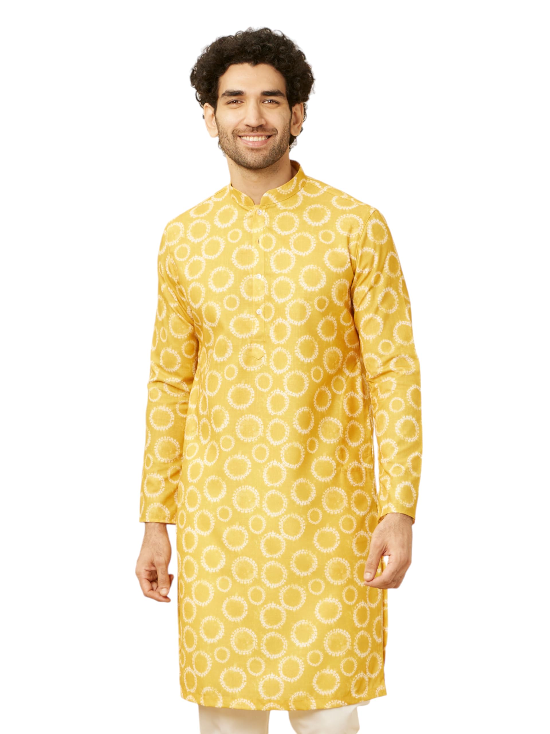 Manyavar Mens Sunrise Orange Circular Printed Kurta (XXL)