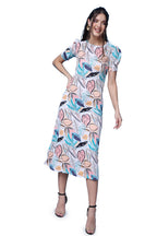 Popwings Casual Abstract Printed Midi Dress For Women | Half-Sleeves Long Dress For Women | Round-Neck Women Stylish Dress Off W