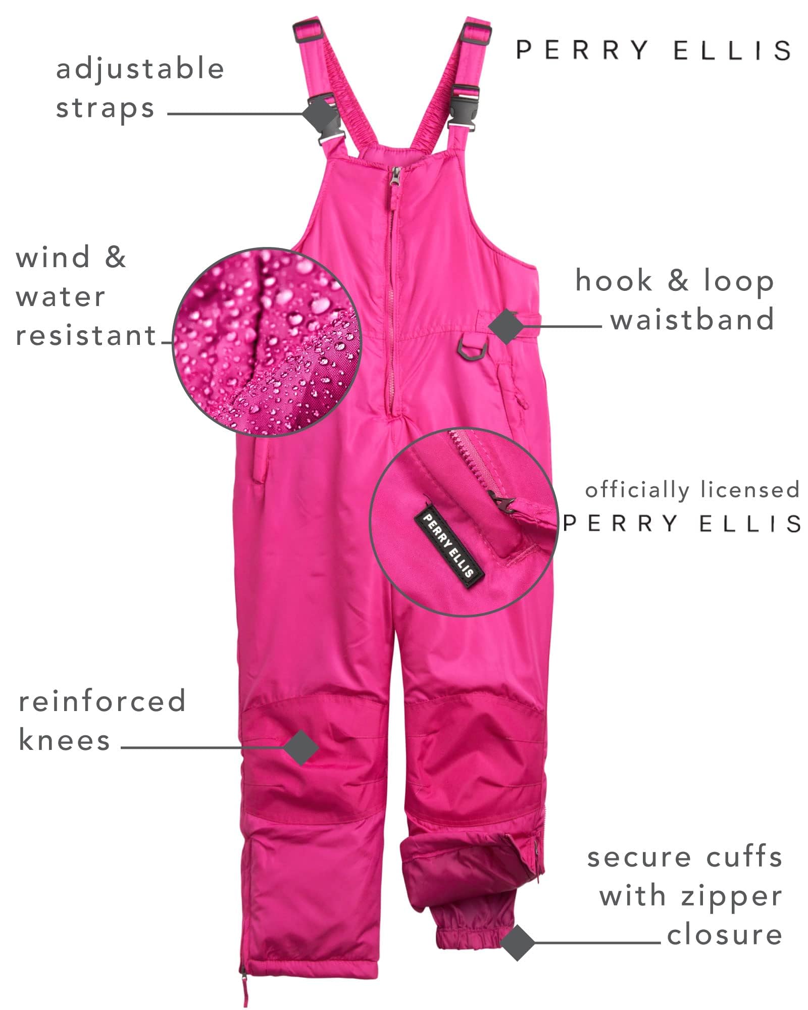 Perry Ellis Boys and Girls Snow Bib - Insulated Waterproof Snow Pants Ski Snowboard Overalls Unisex for Girls and Boys (5-18), S
