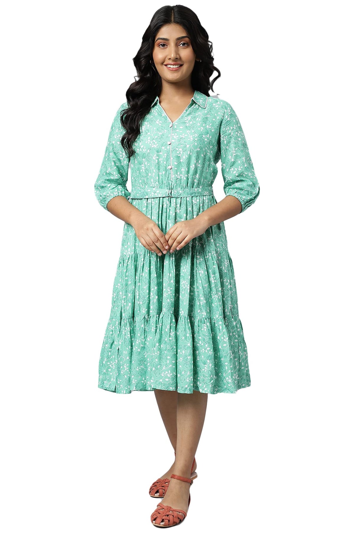 Aurelia Women Neptune Green Rayon Floral Printed A-Line Dress_22Aua13560-504556_Xl
