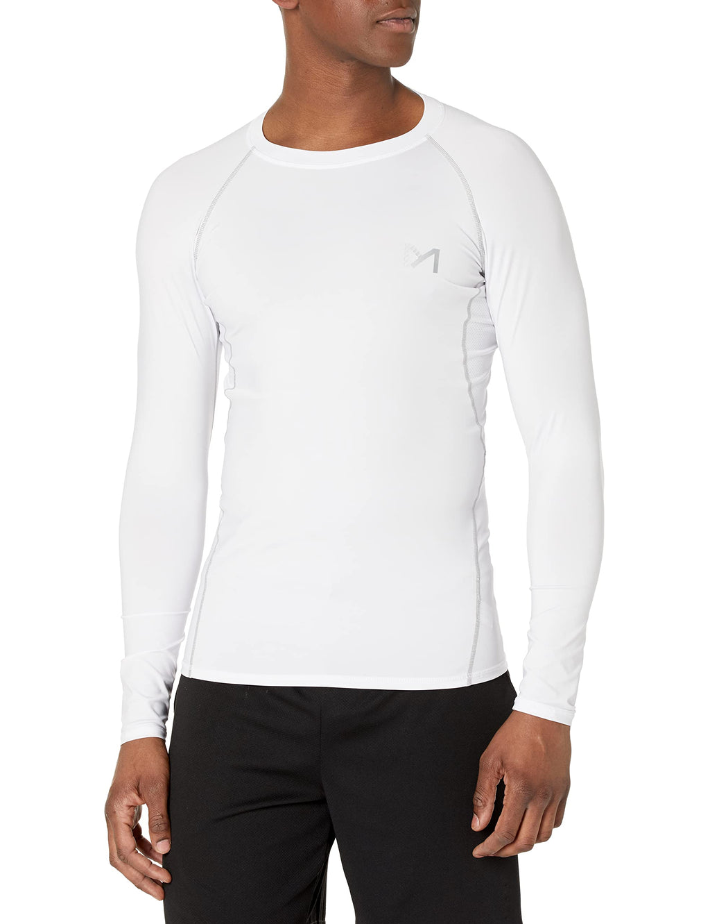 MEETYOO Men's Compression Long Sleeve Athletic Workout Shirt, White+Blue, X-Large