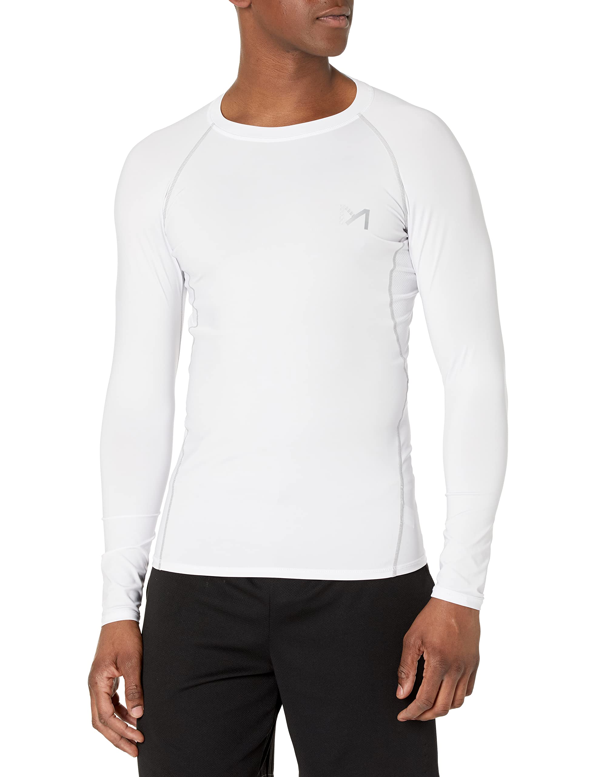 MEETYOO Men's Compression Long Sleeve Athletic Workout Shirt, White+Blue, X-Large