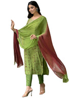 ANNI DESIGNER Womens Cotton Blend Straight Printed Kurta with Pant & Dupatta (Kajal Mehandi_S_Green_Small)