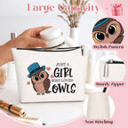 GevGuxLuo Owl Gifts for Owl Lovers, Owl Makeup Bag for Women with Mirror, Owl Birthday Gifts for Daughter Sister Bestie, Cute Ow