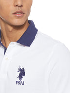 U.S. Polo Assn. Men's Slim Fit Pique Polo, White/Dodger Blue, Medium