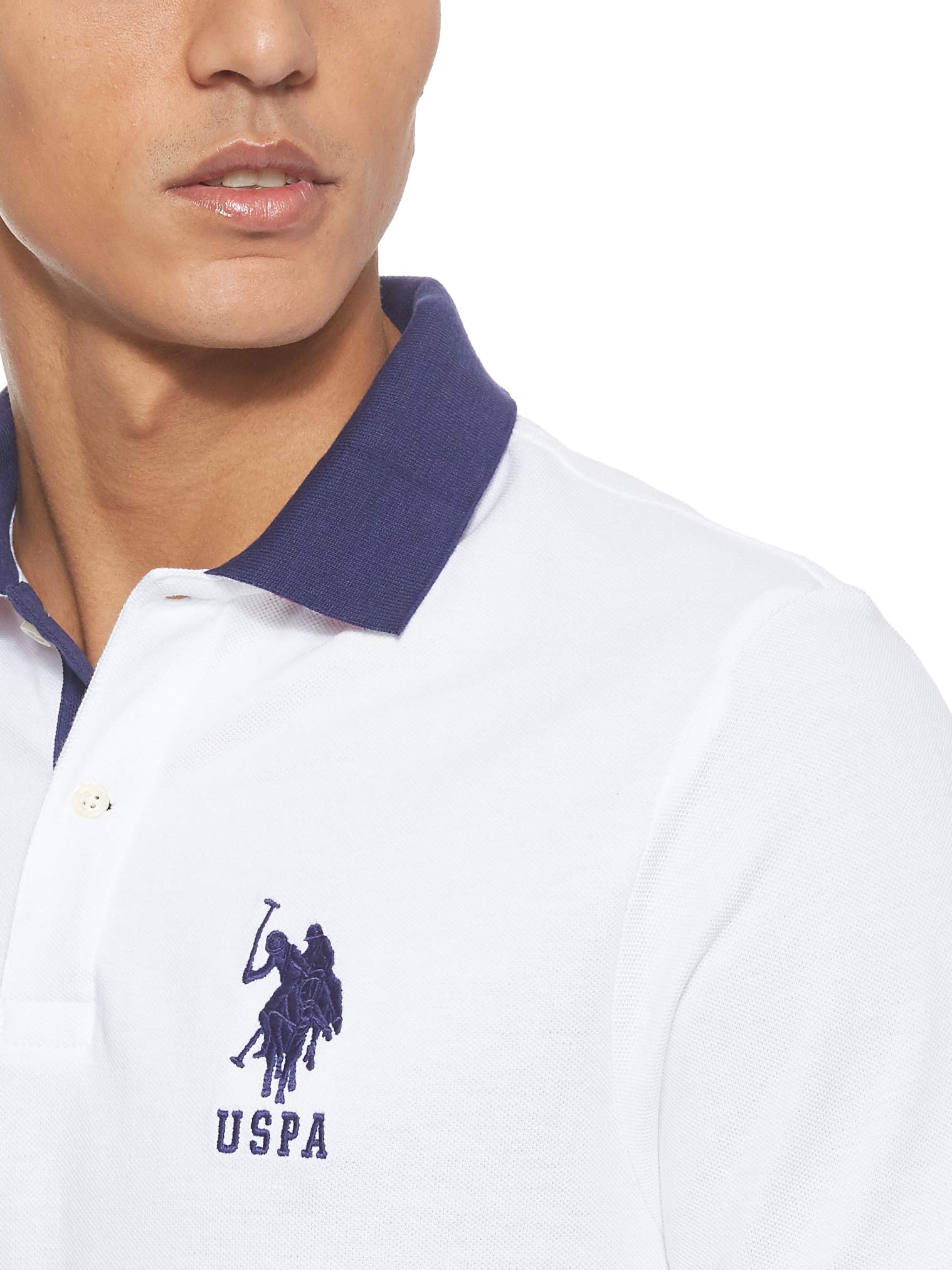 U.S. Polo Assn. Men's Slim Fit Pique Polo, White/Dodger Blue, Medium