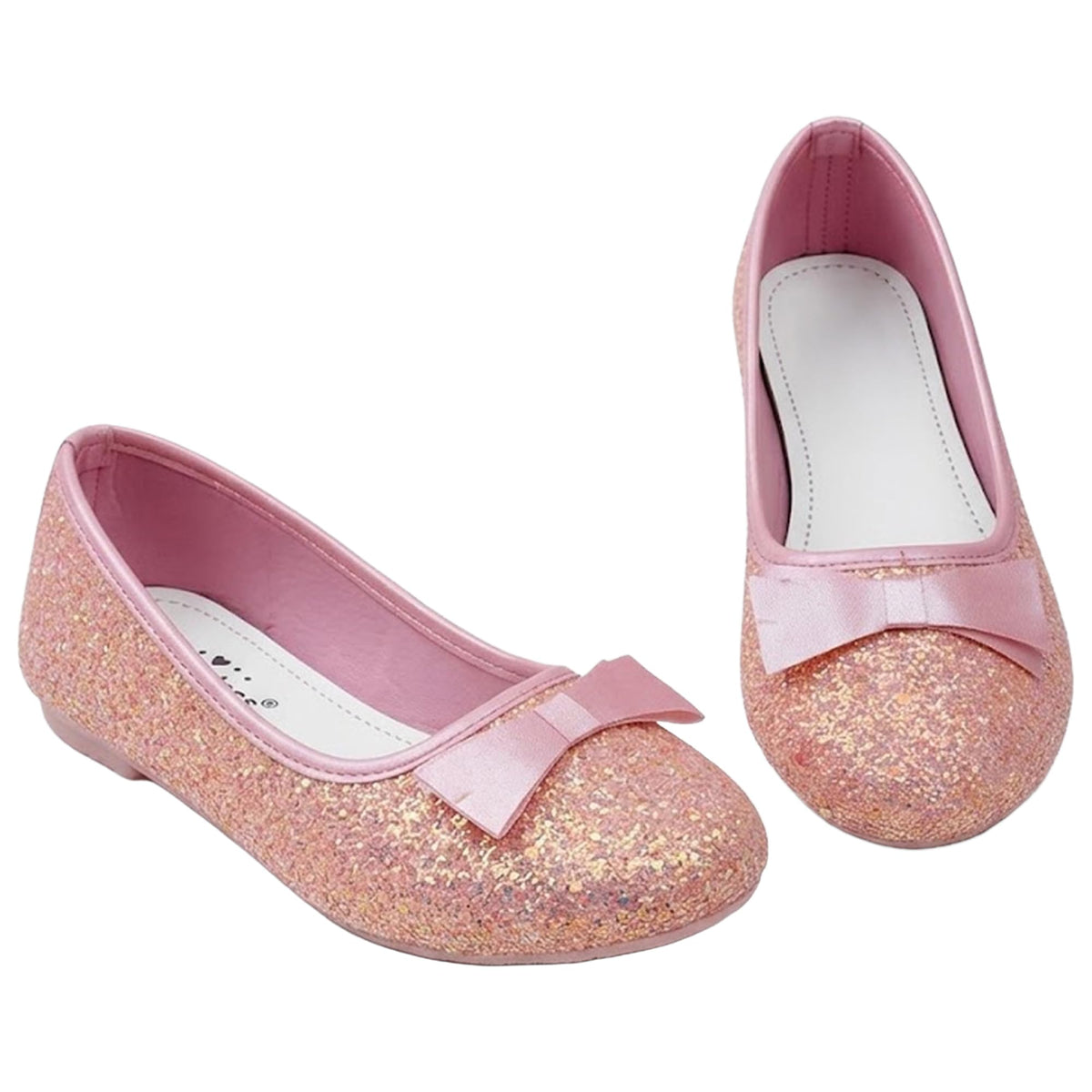 Toothless Kids Girls Pink Glitter Ballet Flats | Soft Bow Detail | Sparkly Belly Shoes | Lightweight SlipOn Footwear | Festive  12