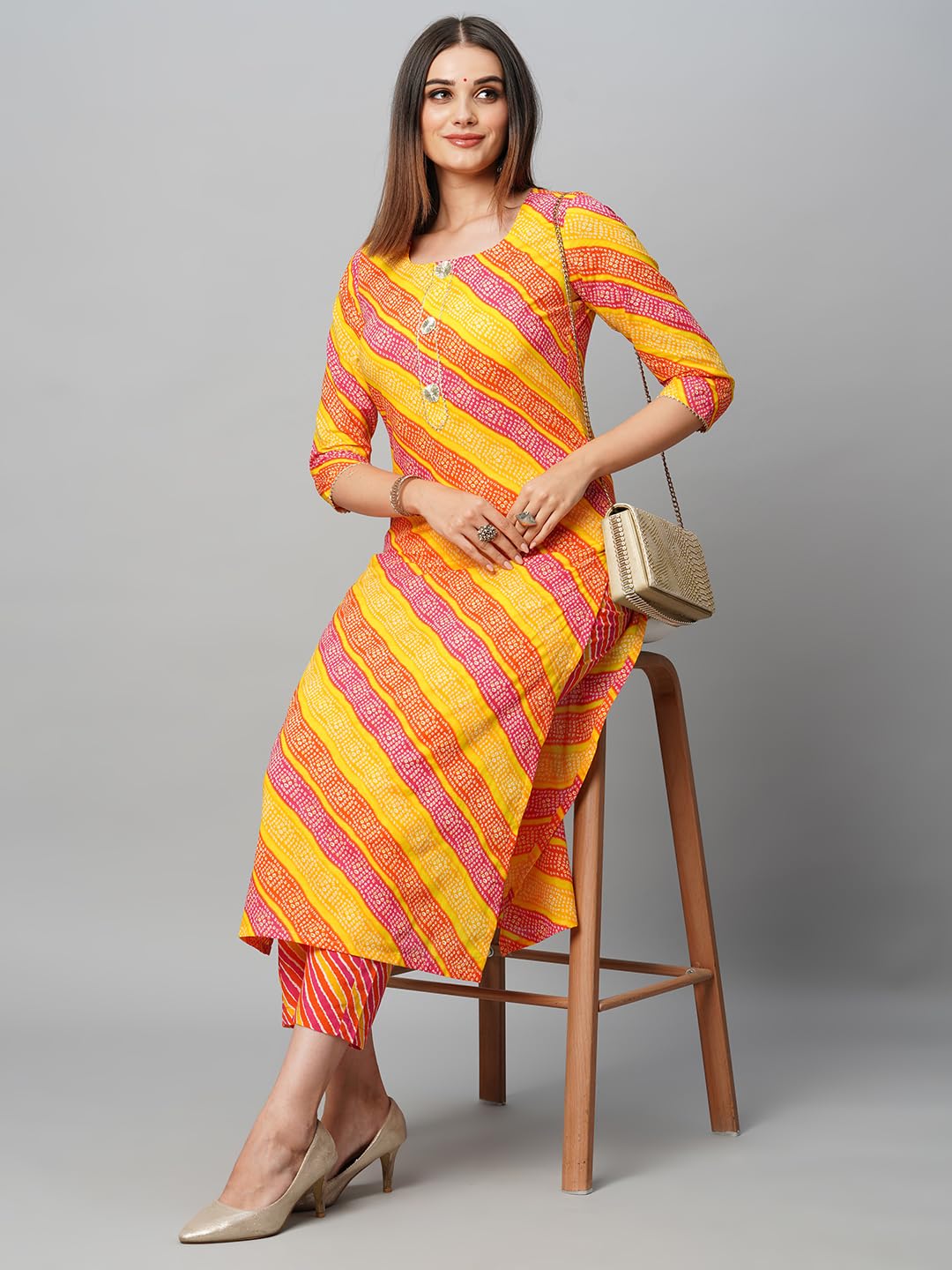 ANNI DESIGNER Ladies Cotton Blend Kurta with Trousers, red, L