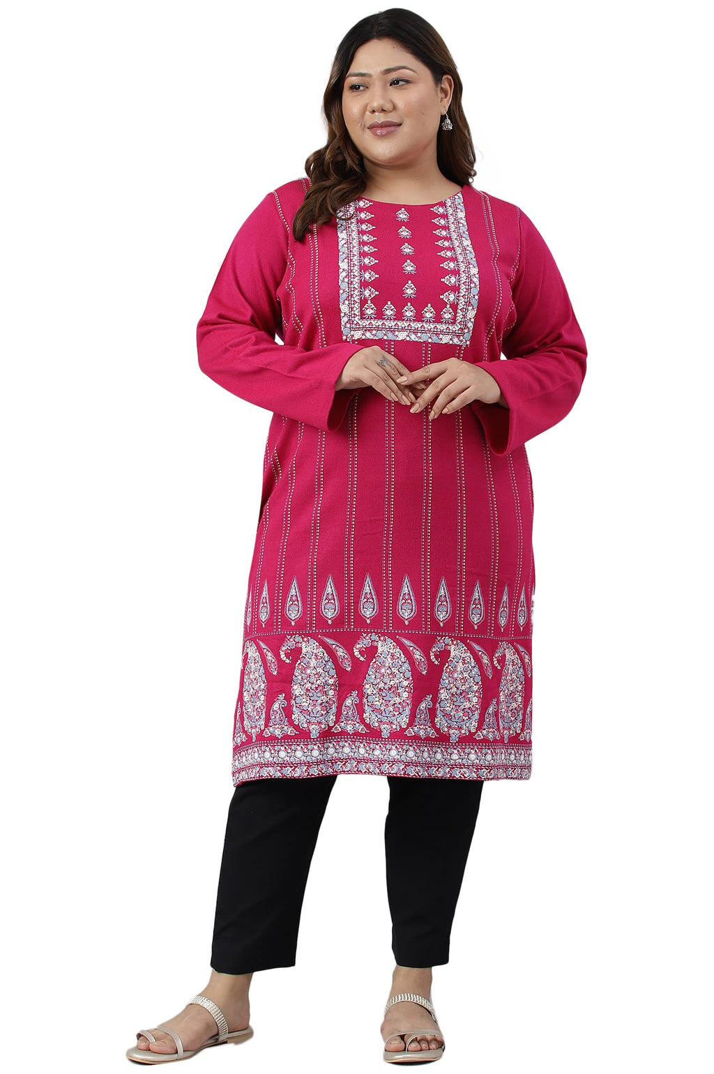 W For Woman Pink Paisley Print Plus Size Winter Kurta_22Now18348G-119371P_4Xl