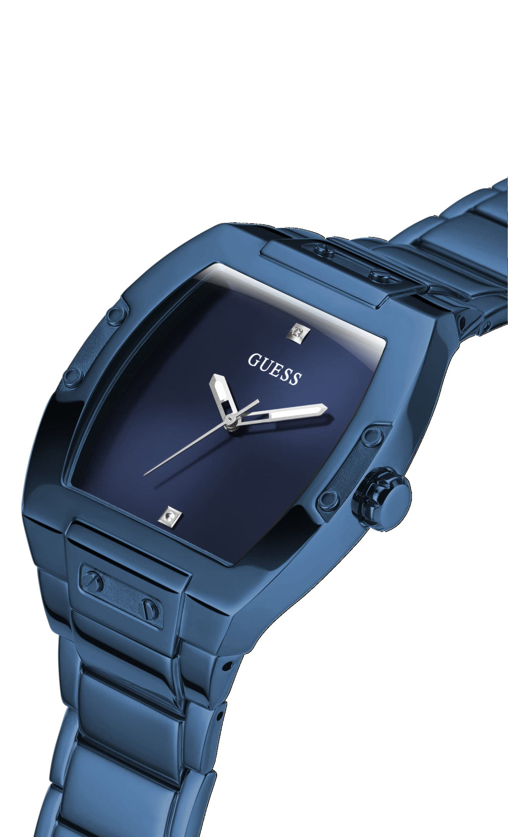 GUESS Men's Trend Casual Tonneau Diamond 43mm Watch - Blue Dial Stainless Steel Case & Bracelet
