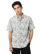 Bewakoof Mens All Over Printed Oversized Fit Half Sleeve Resort Collar Jacquard Shirt_677339_White_S