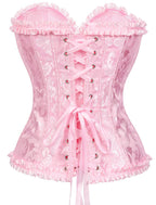 SHYMMUO Women's Lacing Corset Top Satin Floral Boned Overbust Body Shaper Bustier Pink S