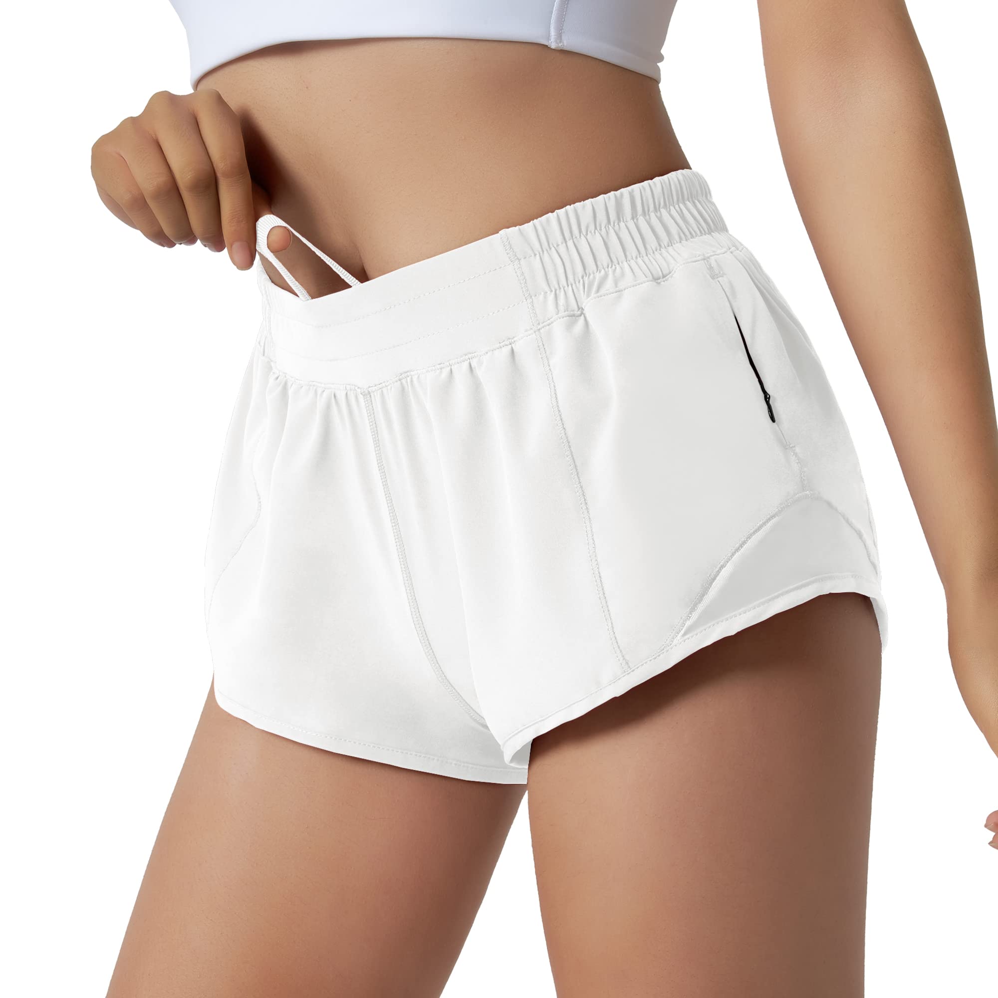 Aurefin Running Shorts for Women,Quick Dry Athletic Sports Shorts Lightweight Active Workout gym Shorts with Zip Pocket WhiteXS