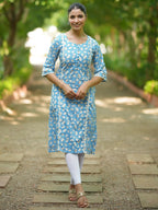 Libas WomenS Cotton Printed A-Line Kurta (29014_Blue