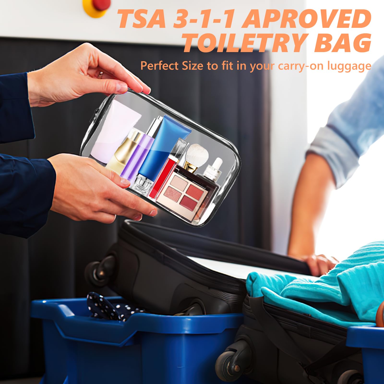 AURUZA 6 PACK Clear Toiletry Bag, TSA Approved Cosmetic Makeup Bags Set, Portable Travel Makeup Bags Zipper PVC Cosmetic Pouch A