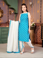 Aarika Girls Ethnic Wear Sea Green-Cream Colour Printed Silk Dhoti Kurta Set-8-15 Years (Dh-Tr-K-941)