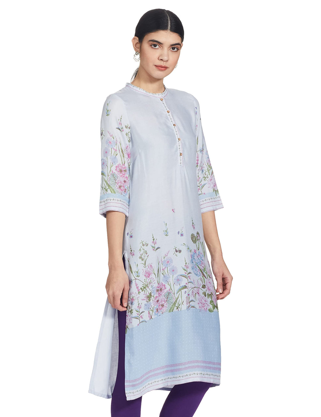 W For Woman Casual Floral Print Rayon Straight Kurta For Women