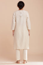 W For Woman Ecru And Gold Jacquard Kurta