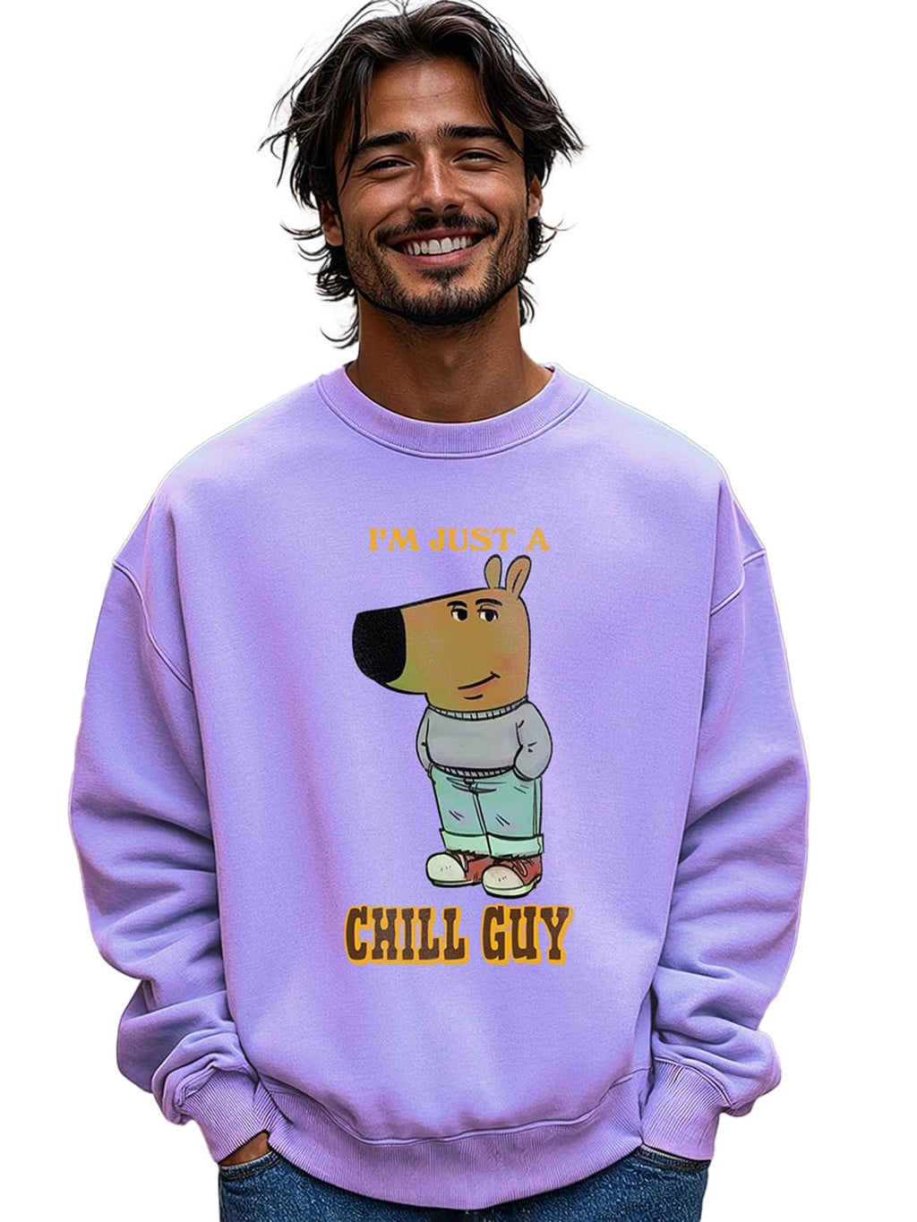 Bewakoof MenS Graphic Printed Oversized Fit Full Sleeve Round Neck Terry Sweatshirt_655059_Purple_S