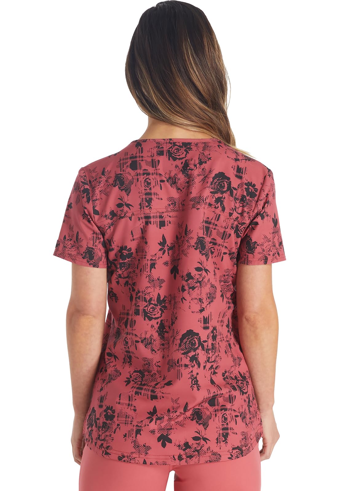 Dickies EDS Women Scrubs Top V-Neck Print DK876, S, Grunge N Roses