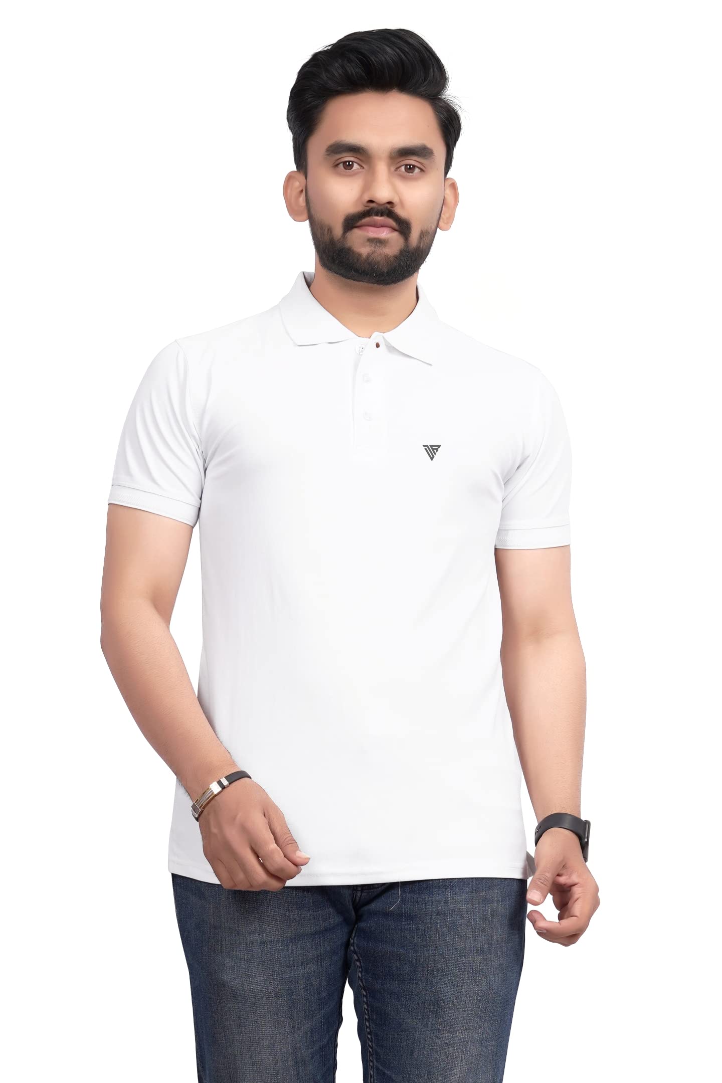 More & More MenS Solid Regular Fit Polo White