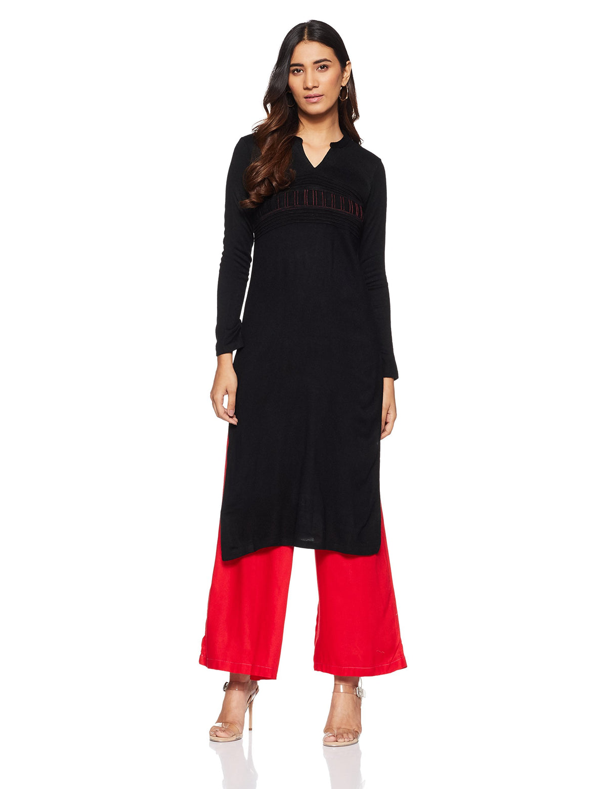 Aurelia WomenS Synthetic Plain Regular Kurta (16Auk12893-01767_Black