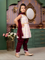 Aarika Girls Ethnic Wear Purple-White Colour Sequin Embroidery Lace Work Polycrepe Kurti Patiala Set With Dupatta-3-13 Years (Pt