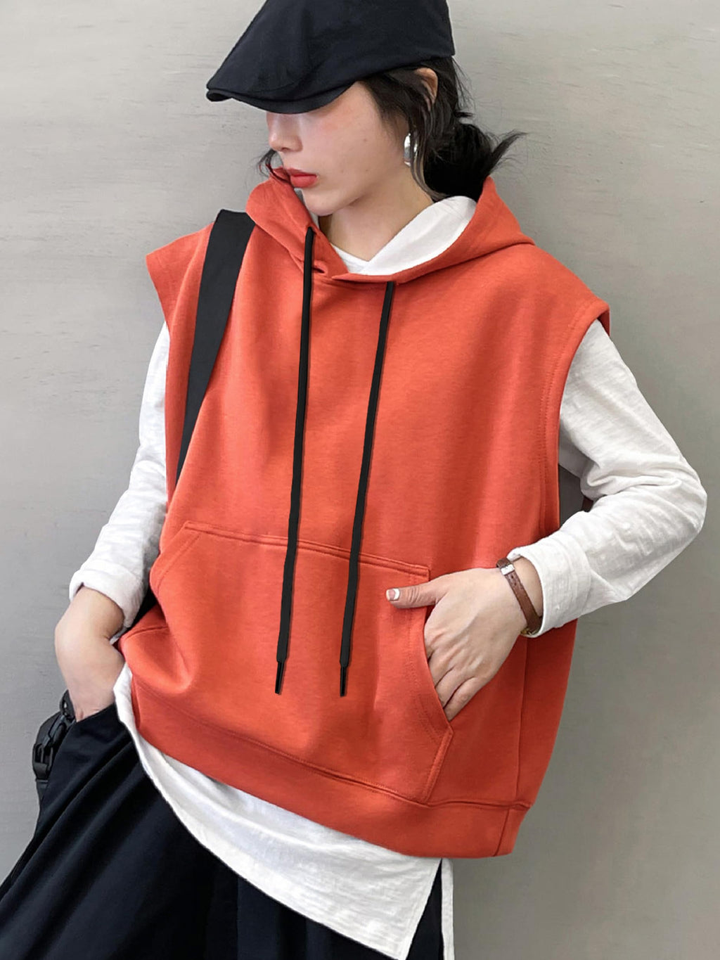 Noble Monk WomenS Sleeveless Casual Hoodie | Women Stylish Hoodie | Hooded Sweatshirt For Women Orange Rust