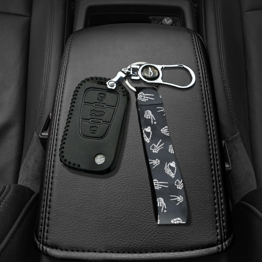 SEANATIVE Skeleton Hand with Heart Printing Keychain Wristlet Strap for Key Hand Wrist Lanyard Keyring Holder Halloween Decor
