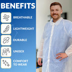 Pack of 10 White Lab coats Unisex Medium Size Disposable Polypropylene Lab coats Disposable Lab coats for Men and Women Hook and