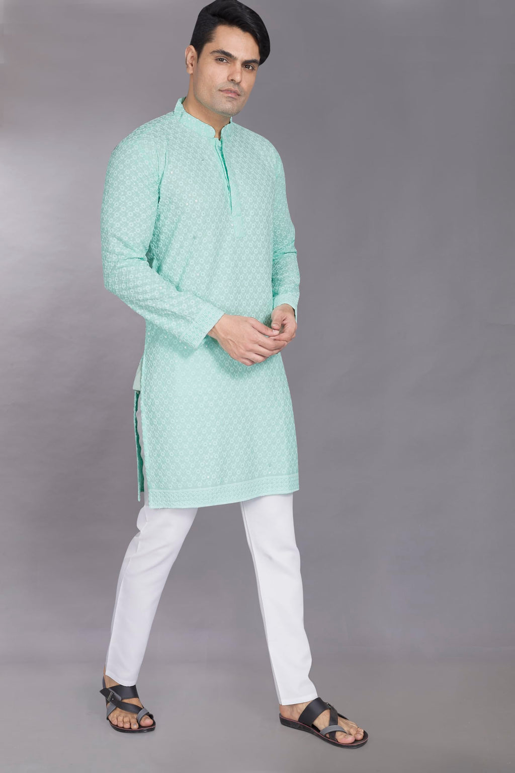 Divisive MenS Sequince Embroidered Cotton Blend Only Slim Fit Kurta (Dkrt881_Xxxl_Sky)