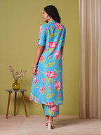 ANNI DESIGNER Women s Straight Printed Viscose Kurta with Trousers, Green, 44
