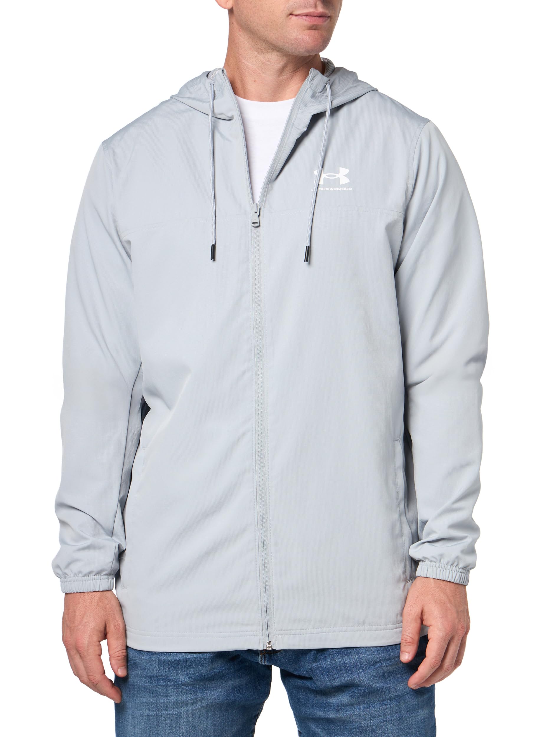 Under Armour Men's Rival Woven Windbreaker, (011) Mod Gray/Mod Gray/White, Small Tall