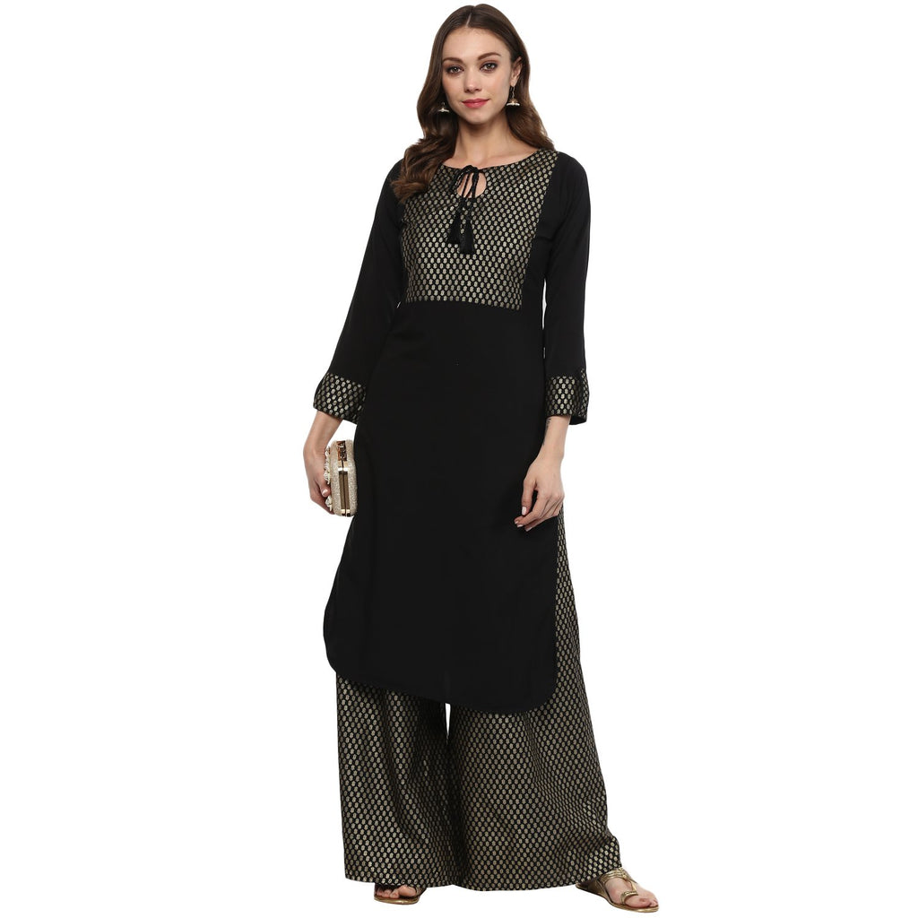 Ziyaa Women Crepe Straight Women'S Black Crepe Kurta Zikucr2069-L Black L